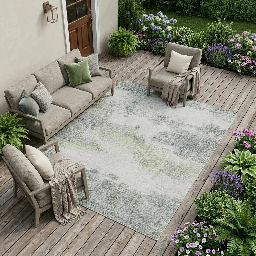 9' X 12' Teal Blue And Silver Abstract Washable Indoor Outdoor Area Rug Homeroots Outdoor