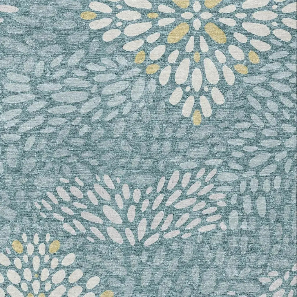 9' X 12' Teal Blue And Silver Abstract Washable Indoor Outdoor Area Rug Homeroots Outdoor