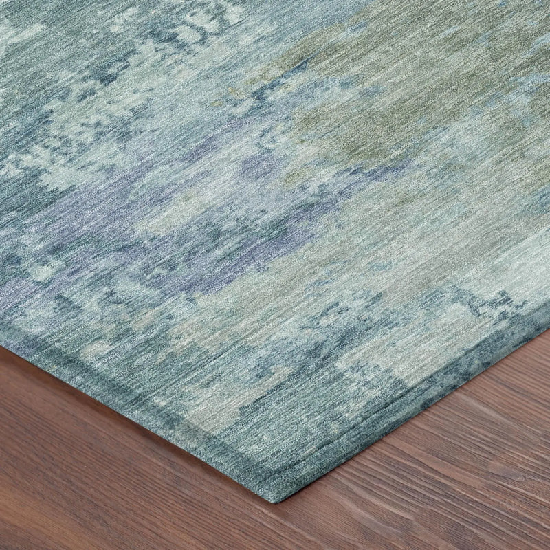 9' X 12' Teal Blue And Silver Abstract Washable Indoor Outdoor Area Rug Homeroots Outdoor