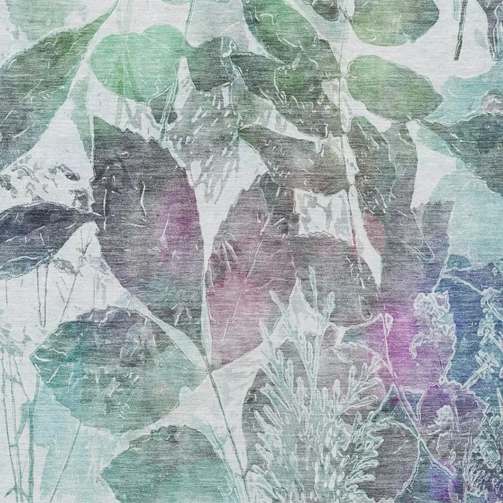 9' X 12' Teal Blue And Silver Botanical Leaves Washable Indoor Outdoor Area Rug Homeroots Outdoor