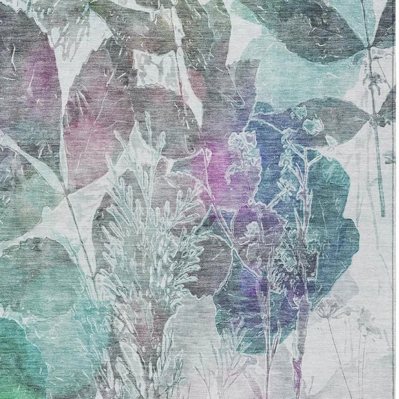 9' X 12' Teal Blue And Silver Botanical Leaves Washable Indoor Outdoor Area Rug Homeroots Outdoor