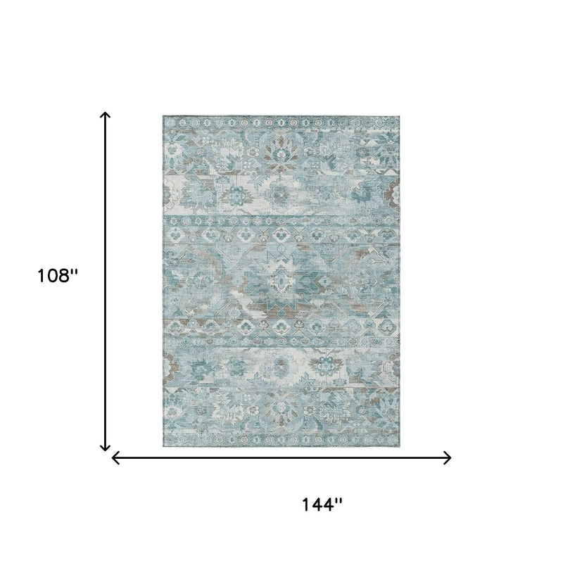 9' X 12' Teal Blue And Silver Cactus Washable Indoor Outdoor Area Rug Homeroots Outdoor