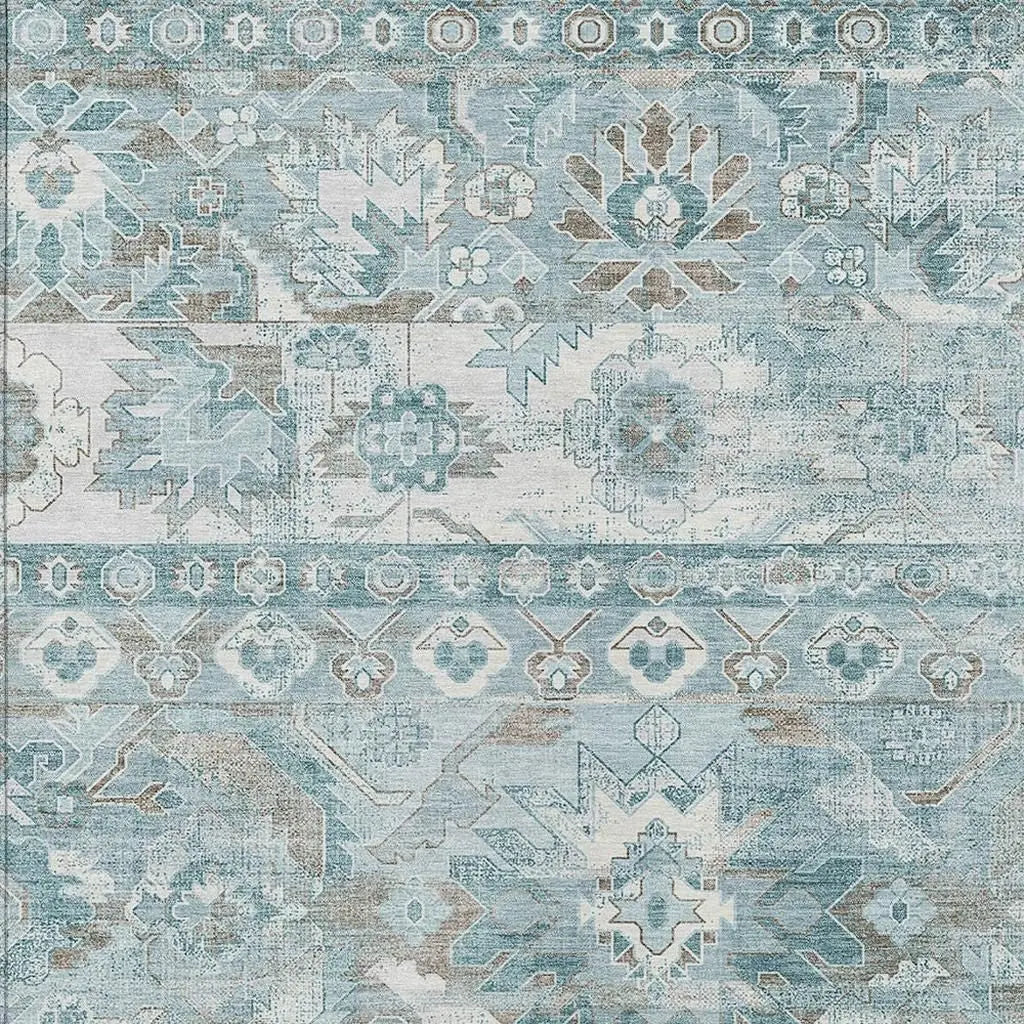 9' X 12' Teal Blue And Silver Cactus Washable Indoor Outdoor Area Rug Homeroots Outdoor