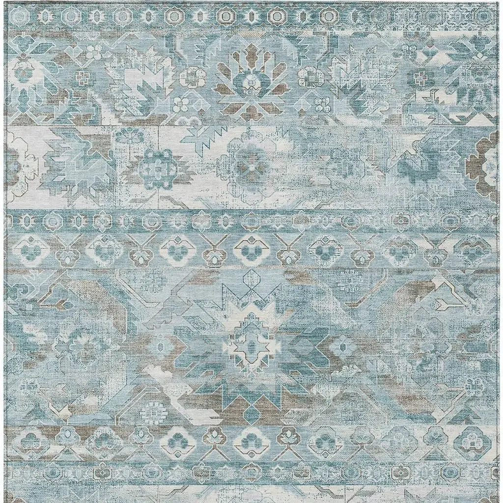 9' X 12' Teal Blue And Silver Cactus Washable Indoor Outdoor Area Rug Homeroots Outdoor