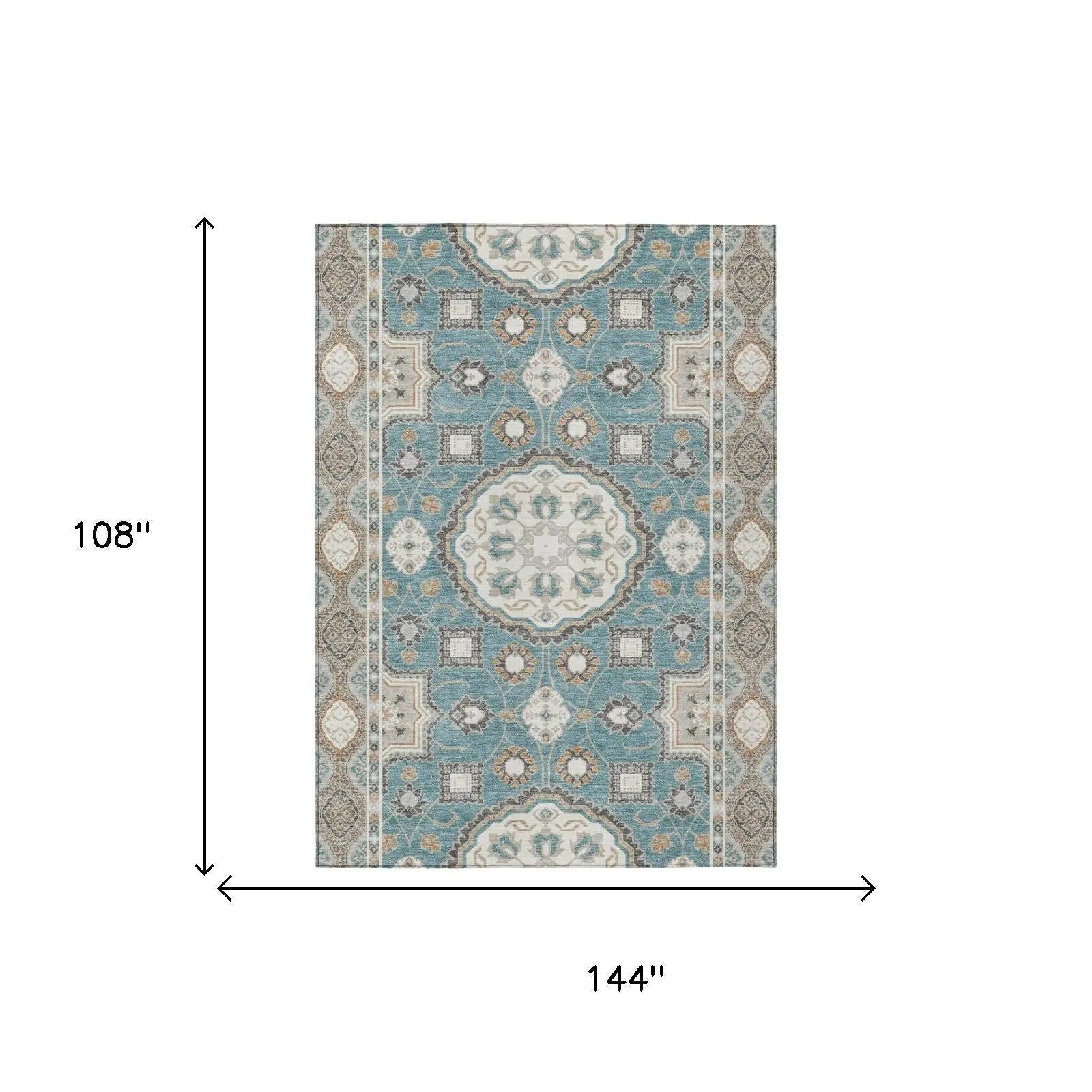 9' X 12' Teal Blue And Silver Floral Medallion Washable Indoor Outdoor Area Rug Homeroots Outdoor
