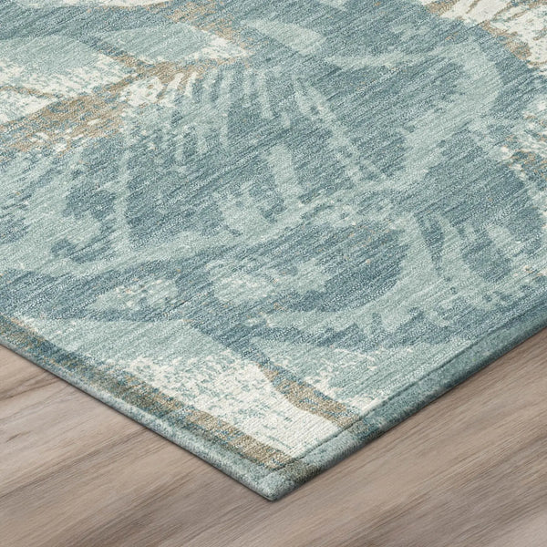9' X 12' Teal Blue And Silver Floral Washable Indoor Outdoor Area Rug Homeroots Outdoor
