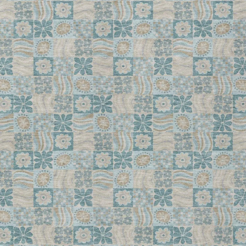 9' X 12' Teal Blue And Silver Floral Washable Indoor Outdoor Area Rug Homeroots Outdoor