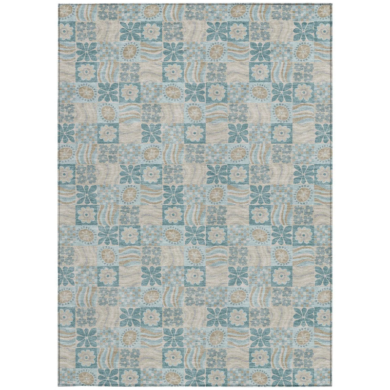 9' X 12' Teal Blue And Silver Floral Washable Indoor Outdoor Area Rug Homeroots Outdoor