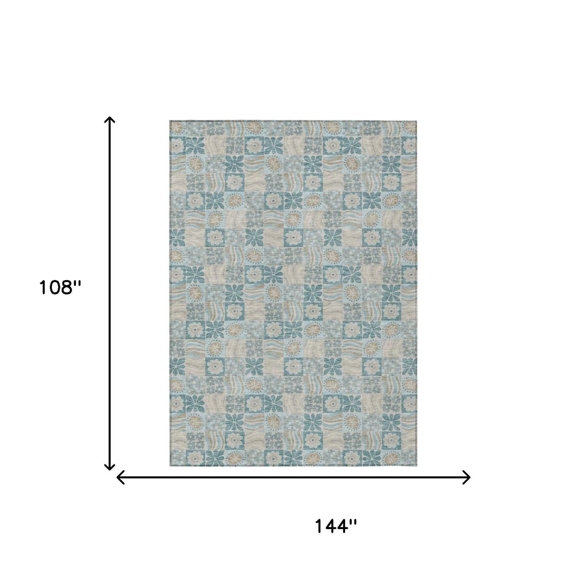 9' X 12' Teal Blue And Silver Floral Washable Indoor Outdoor Area Rug Homeroots Outdoor
