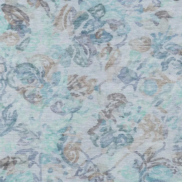 9' X 12' Teal Blue And Silver Floral Washable Indoor Outdoor Area Rug Homeroots Outdoor