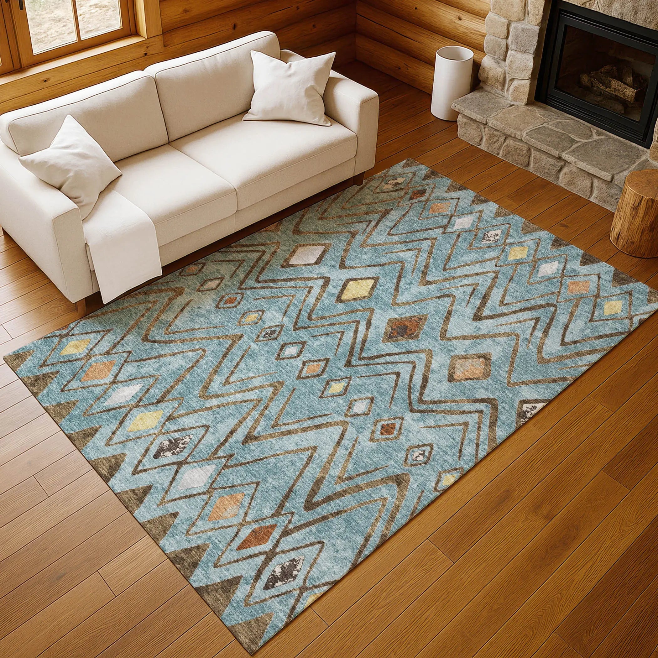 9' X 12' Teal Blue And Silver Geometric Washable Indoor Outdoor Area Rug Homeroots Outdoor