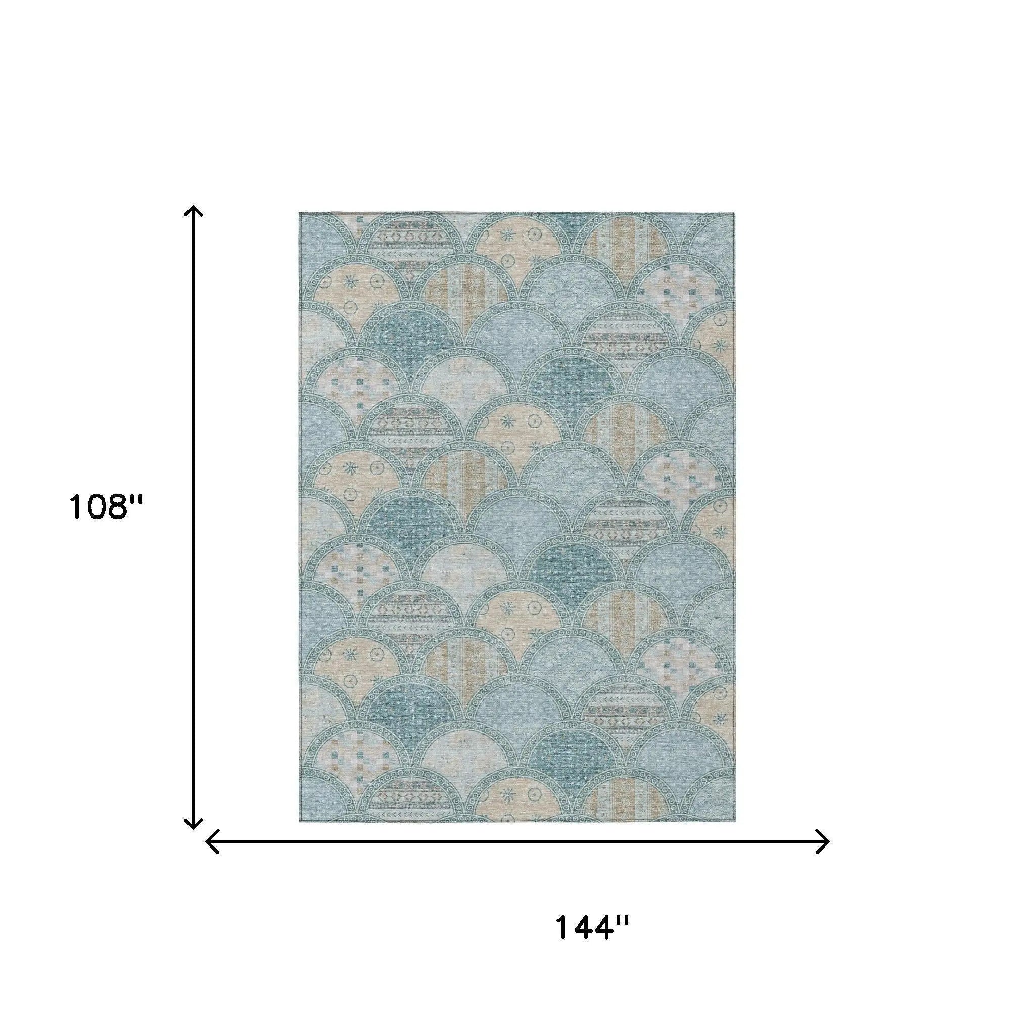 9' X 12' Teal Blue And Silver Geometric Washable Indoor Outdoor Area Rug Homeroots Outdoor