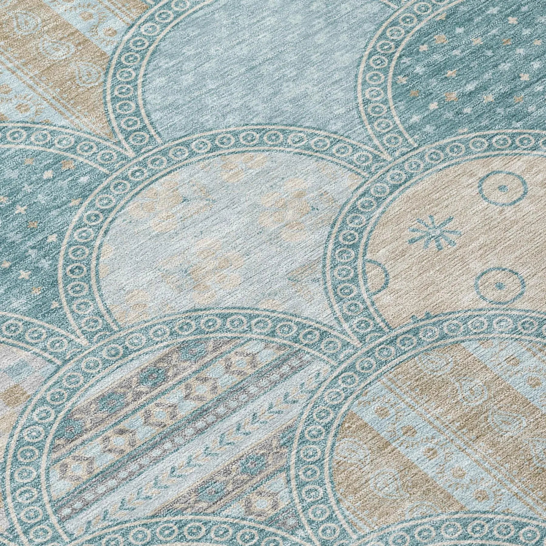 9' X 12' Teal Blue And Silver Geometric Washable Indoor Outdoor Area Rug Homeroots Outdoor