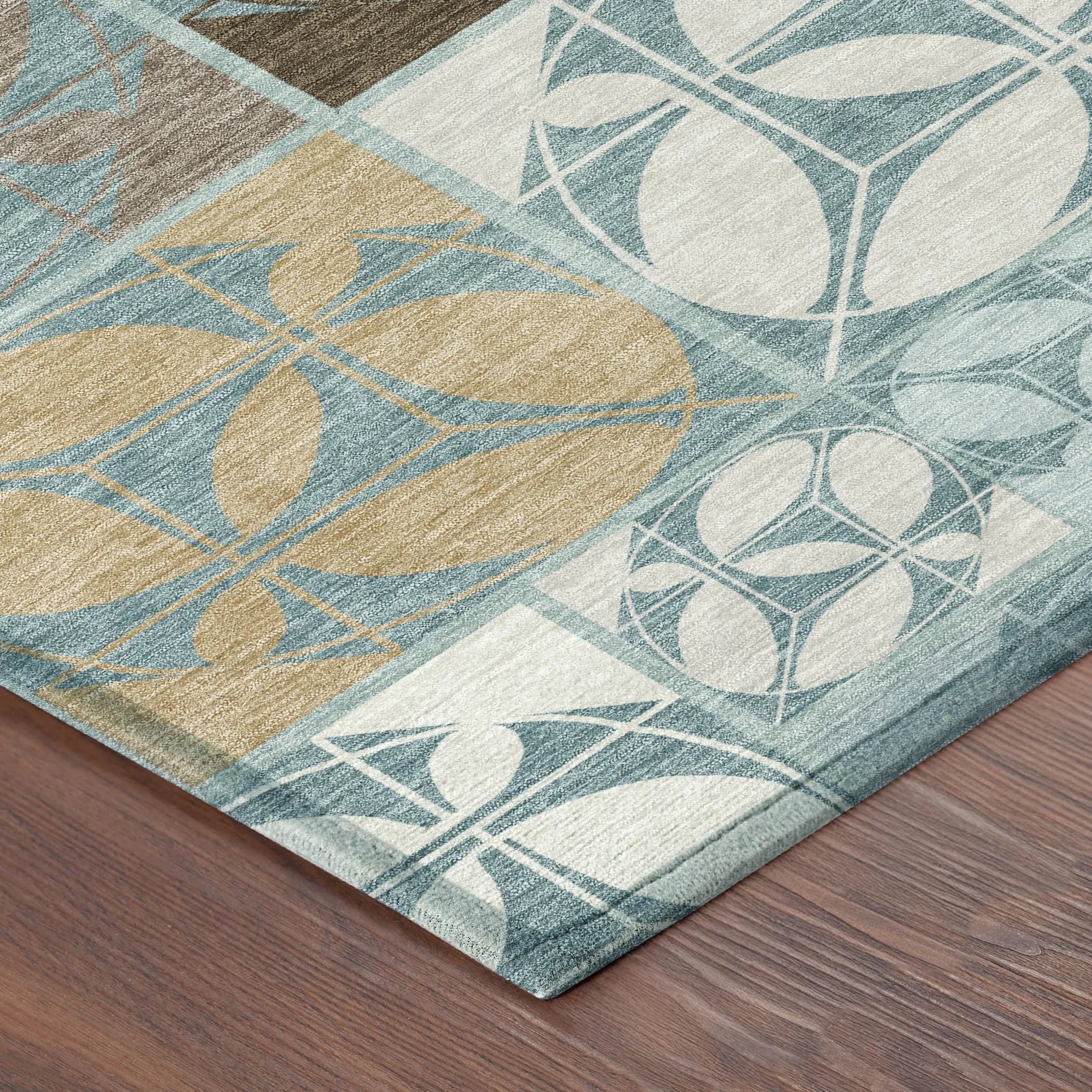 9' X 12' Teal Blue And Silver Geometric Washable Indoor Outdoor Area Rug Homeroots Outdoor