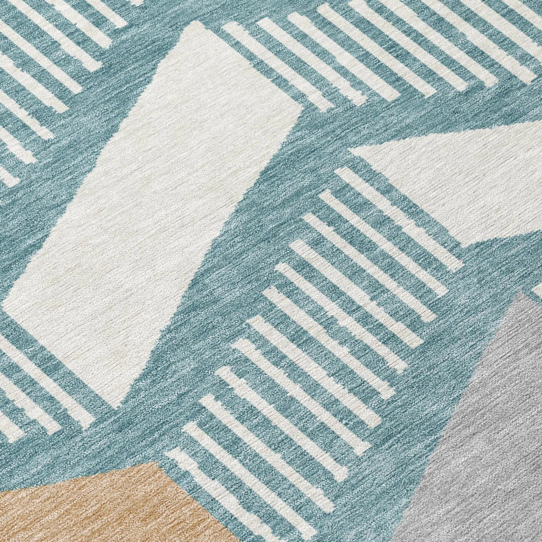 9' X 12' Teal Blue And Silver Geometric Washable Indoor Outdoor Area Rug Homeroots Outdoor
