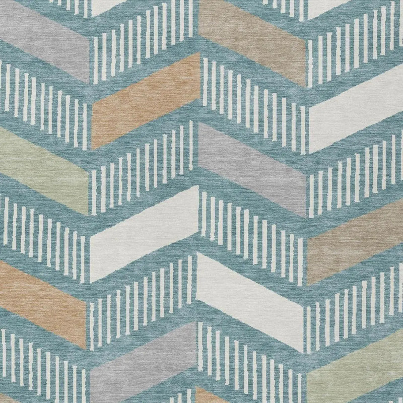 9' X 12' Teal Blue And Silver Geometric Washable Indoor Outdoor Area Rug Homeroots Outdoor