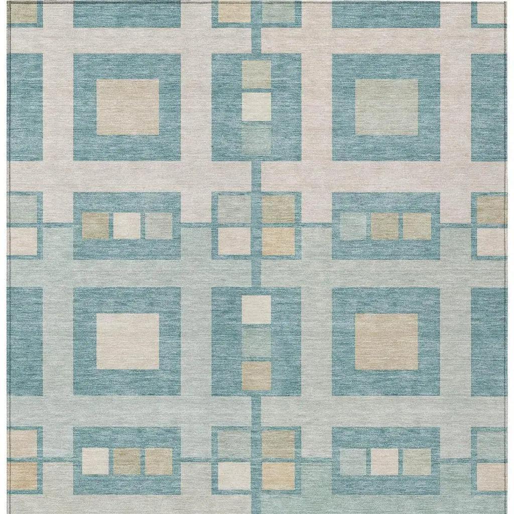 9' X 12' Teal Blue And Silver Geometric Washable Indoor Outdoor Area Rug Homeroots Outdoor