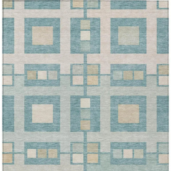 9' X 12' Teal Blue And Silver Geometric Washable Indoor Outdoor Area Rug Homeroots Outdoor
