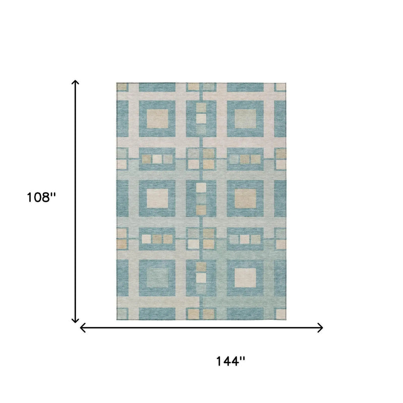 9' X 12' Teal Blue And Silver Geometric Washable Indoor Outdoor Area Rug Homeroots Outdoor