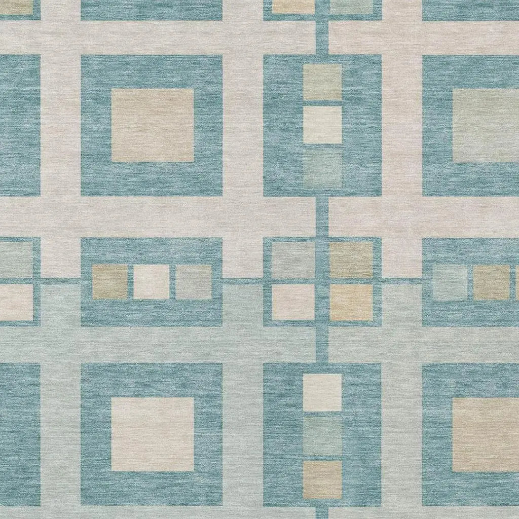 9' X 12' Teal Blue And Silver Geometric Washable Indoor Outdoor Area Rug Homeroots Outdoor