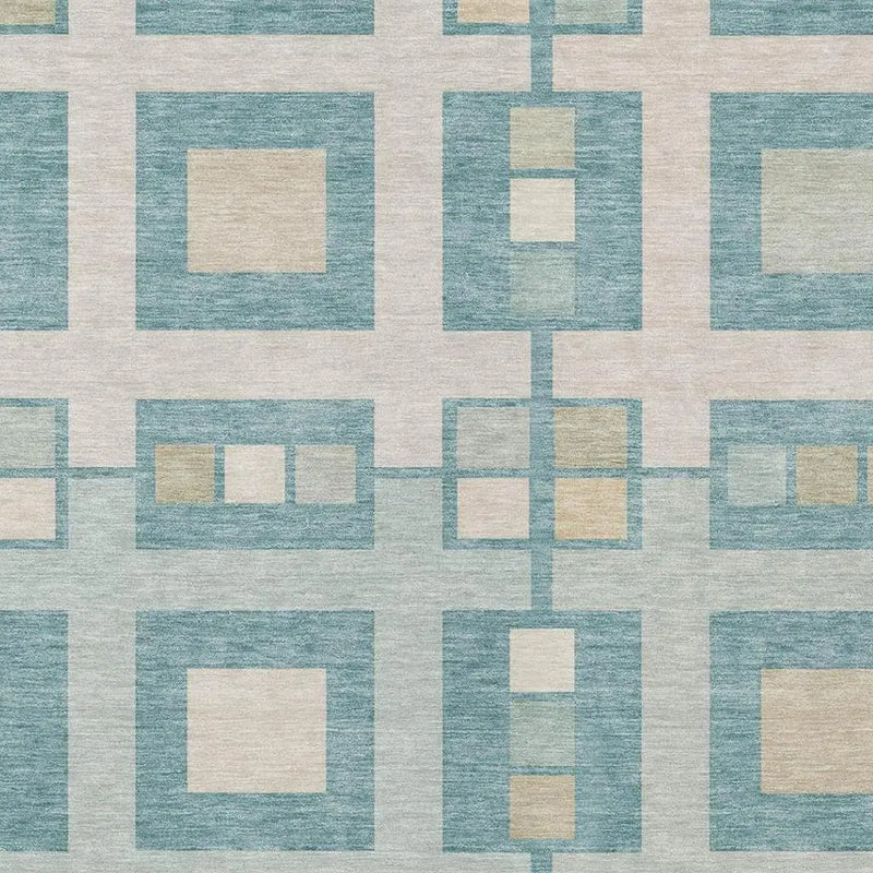 9' X 12' Teal Blue And Silver Geometric Washable Indoor Outdoor Area Rug Homeroots Outdoor