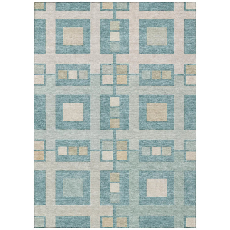 9' X 12' Teal Blue And Silver Geometric Washable Indoor Outdoor Area Rug Homeroots Outdoor