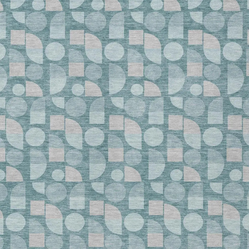 9' X 12' Teal Blue And Silver Geometric Washable Indoor Outdoor Area Rug Homeroots Outdoor