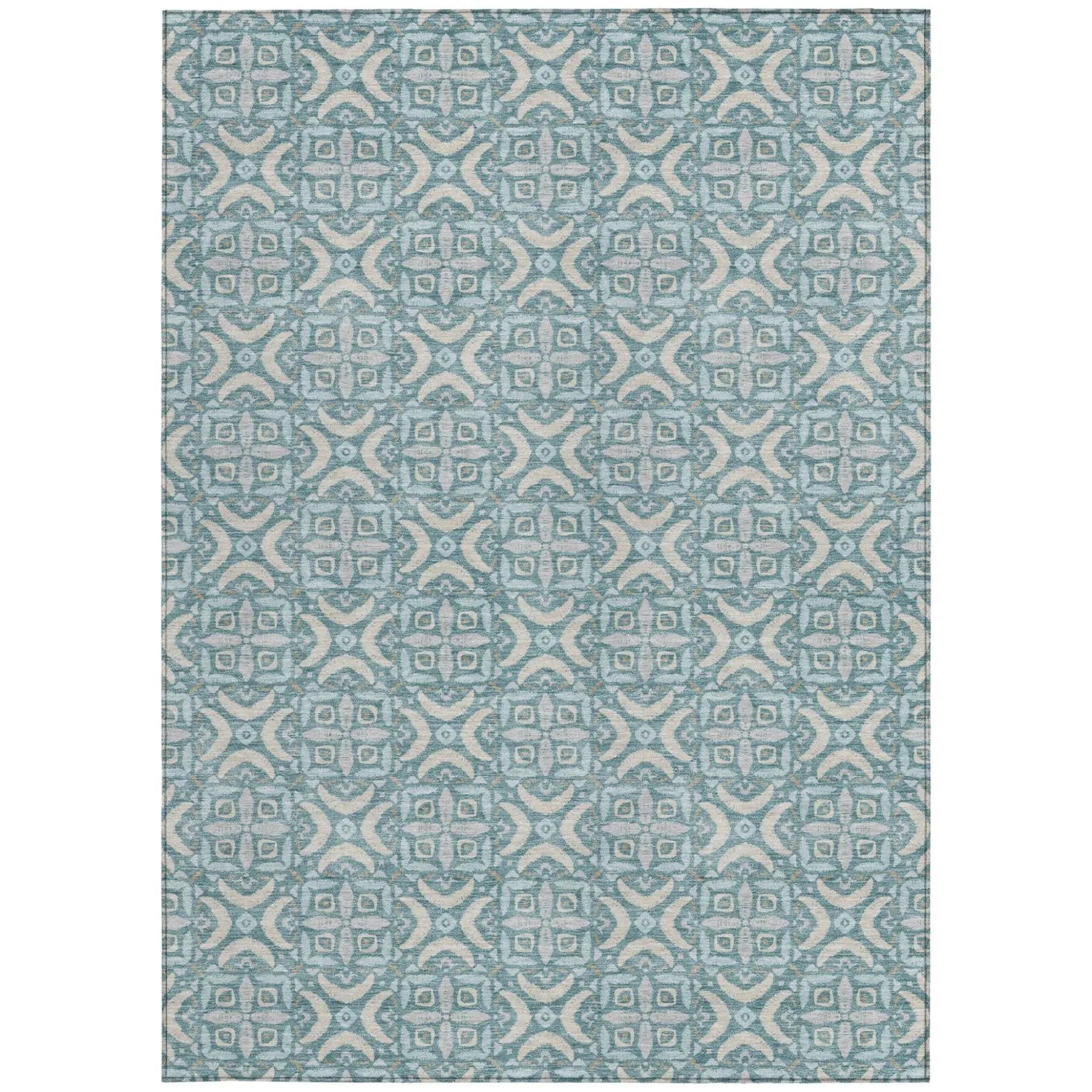 9' X 12' Teal Blue And Silver Geometric Washable Indoor Outdoor Area Rug Homeroots Outdoor