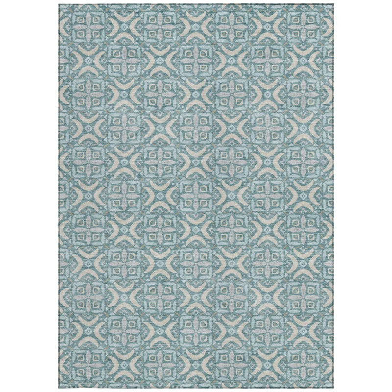 9' X 12' Teal Blue And Silver Geometric Washable Indoor Outdoor Area Rug Homeroots Outdoor