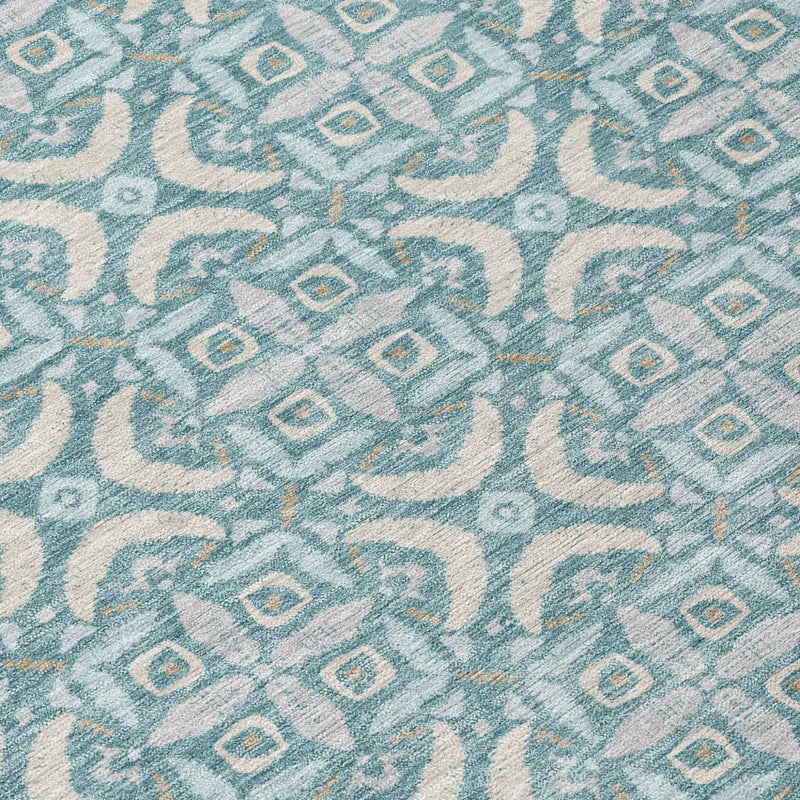 9' X 12' Teal Blue And Silver Geometric Washable Indoor Outdoor Area Rug Homeroots Outdoor
