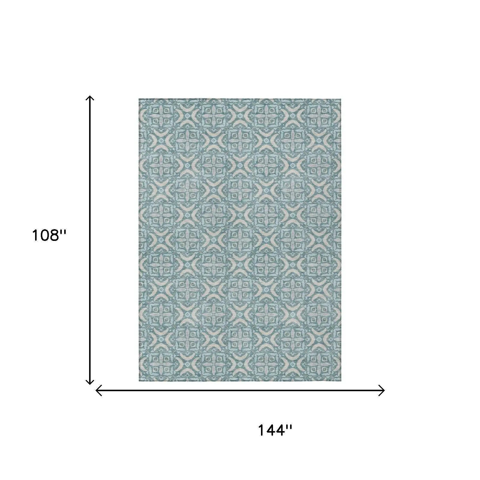 9' X 12' Teal Blue And Silver Geometric Washable Indoor Outdoor Area Rug Homeroots Outdoor