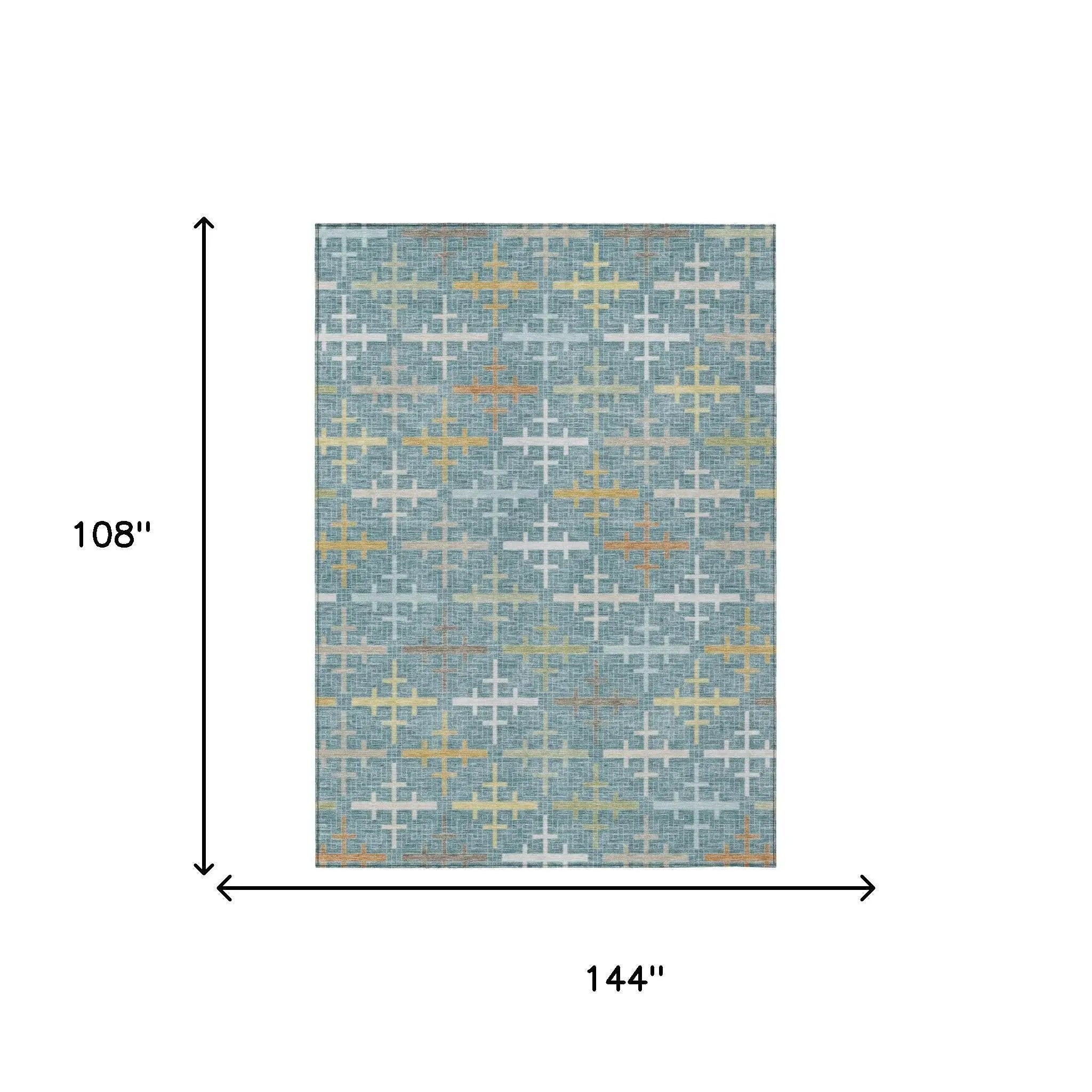 9' X 12' Teal Blue And Silver Geometric Washable Indoor Outdoor Area Rug Homeroots Outdoor