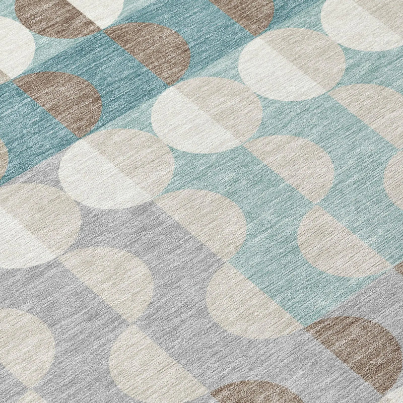 9' X 12' Teal Blue And Silver Geometric Washable Indoor Outdoor Area Rug Homeroots Outdoor