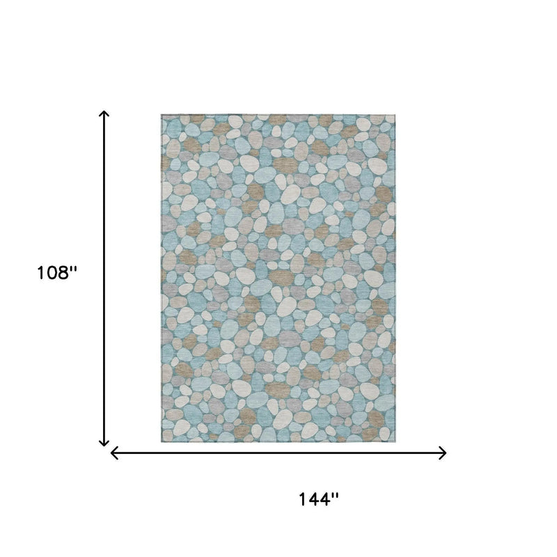 9' X 12' Teal Blue And Silver Geometric Washable Indoor Outdoor Area Rug Homeroots Outdoor