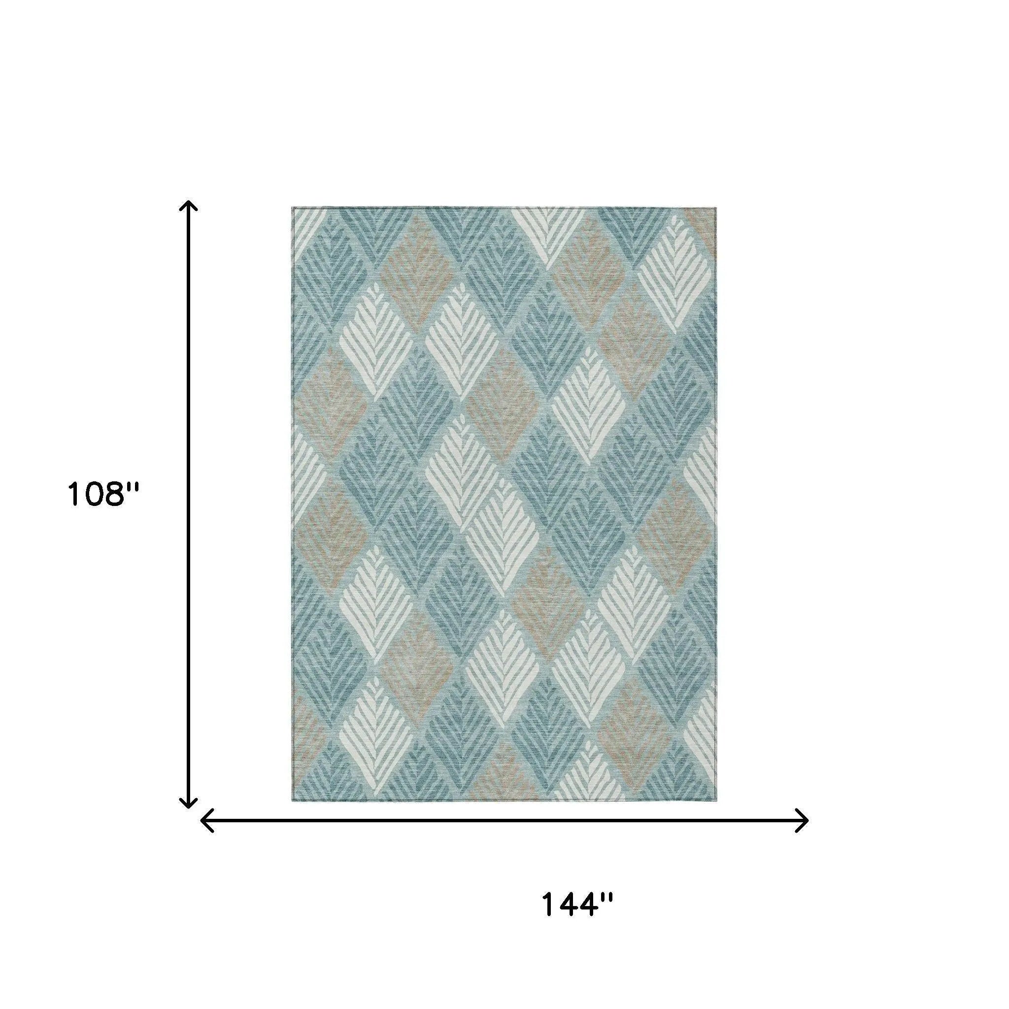 9' X 12' Teal Blue And Silver Geometric Washable Indoor Outdoor Area Rug Homeroots Outdoor