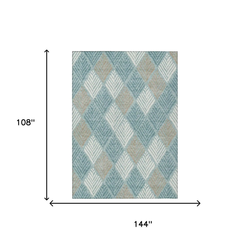 9' X 12' Teal Blue And Silver Geometric Washable Indoor Outdoor Area Rug Homeroots Outdoor