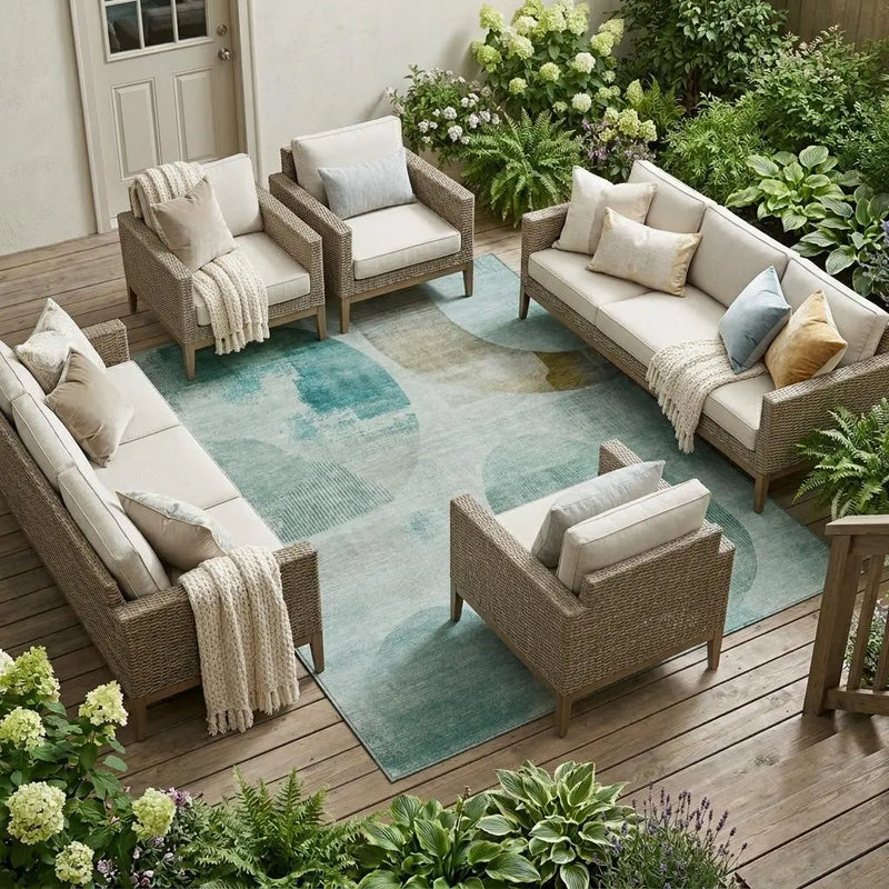 9' X 12' Teal Blue And Silver Geometric Washable Indoor Outdoor Area Rug Homeroots Outdoor