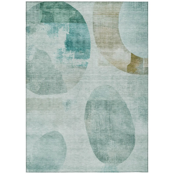 9' X 12' Teal Blue And Silver Geometric Washable Indoor Outdoor Area Rug Homeroots Outdoor