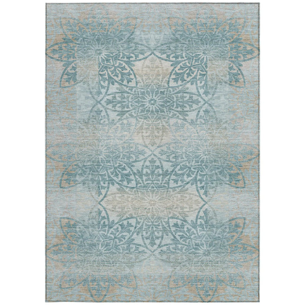 9' X 12' Teal Blue And Silver Oriental Washable Indoor Outdoor Area Rug Homeroots Outdoor