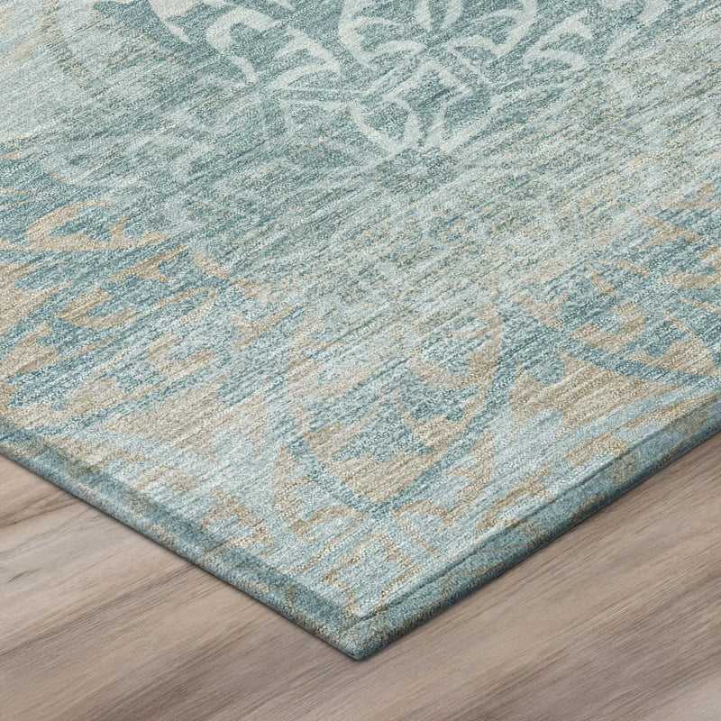 9' X 12' Teal Blue And Silver Oriental Washable Indoor Outdoor Area Rug Homeroots Outdoor