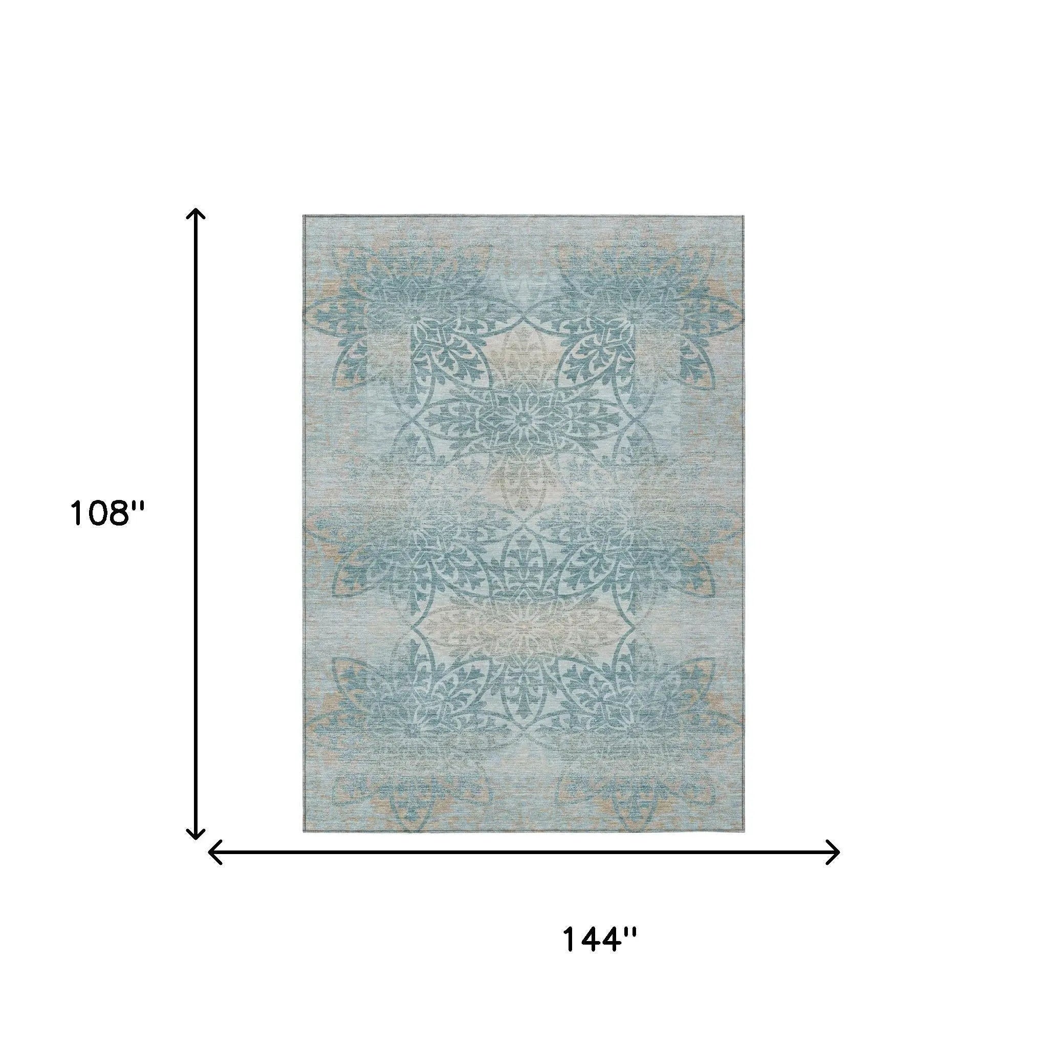 9' X 12' Teal Blue And Silver Oriental Washable Indoor Outdoor Area Rug Homeroots Outdoor