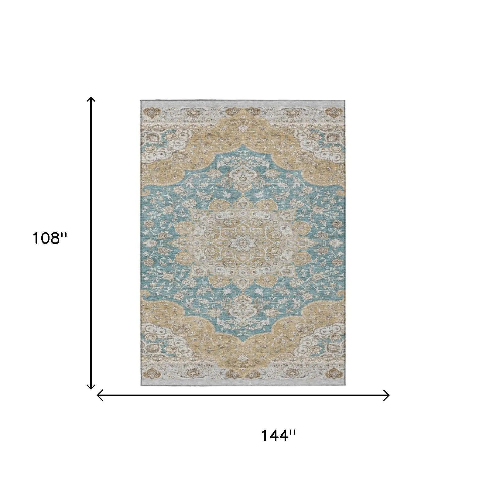 9' X 12' Teal Blue And Silver Oriental Washable Indoor Outdoor Area Rug Homeroots Outdoor
