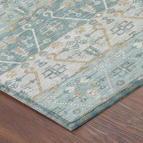 9' X 12' Teal Blue And Silver Oriental Washable Indoor Outdoor Area Rug Homeroots Outdoor