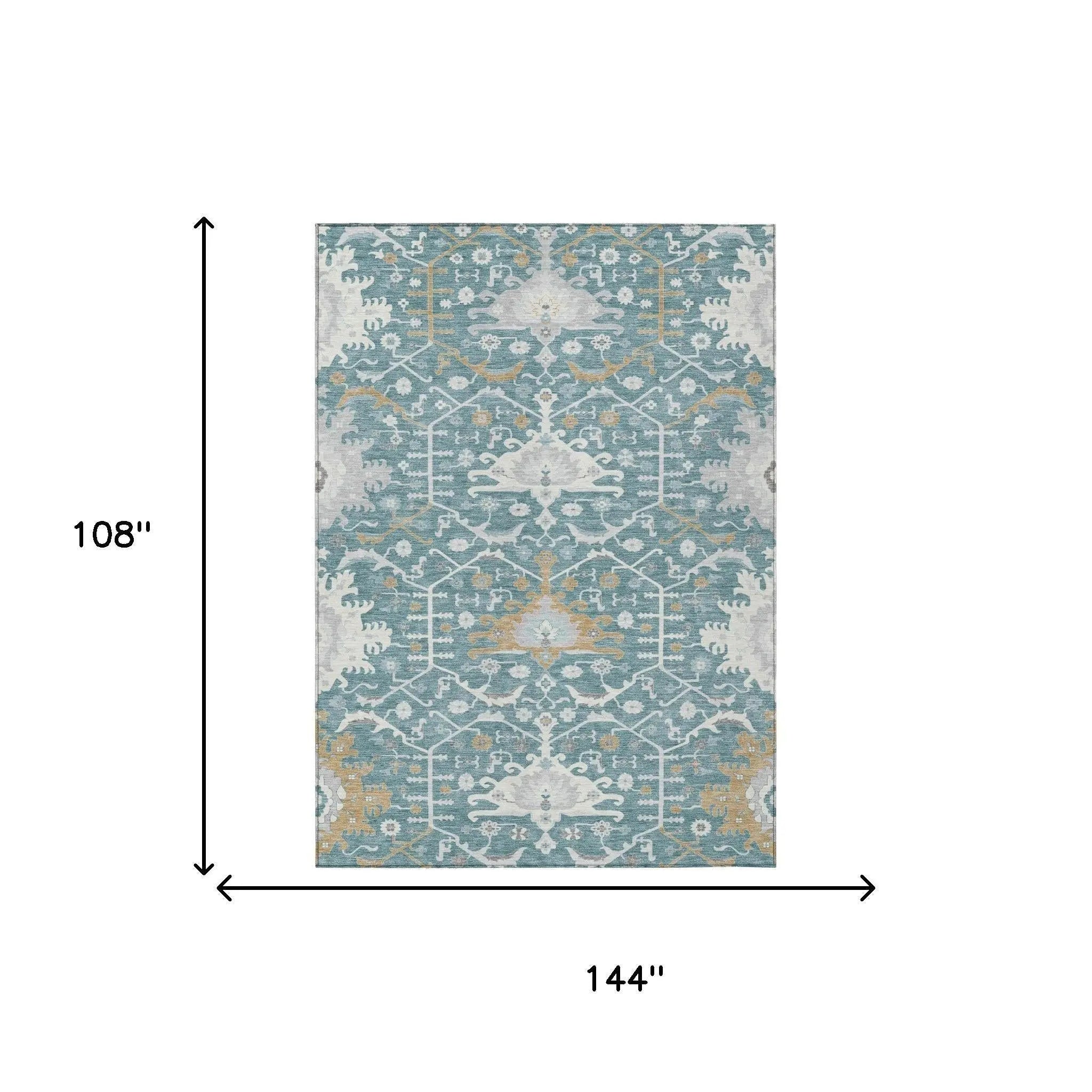 9' X 12' Teal Blue And Silver Oriental Washable Indoor Outdoor Area Rug Homeroots Outdoor