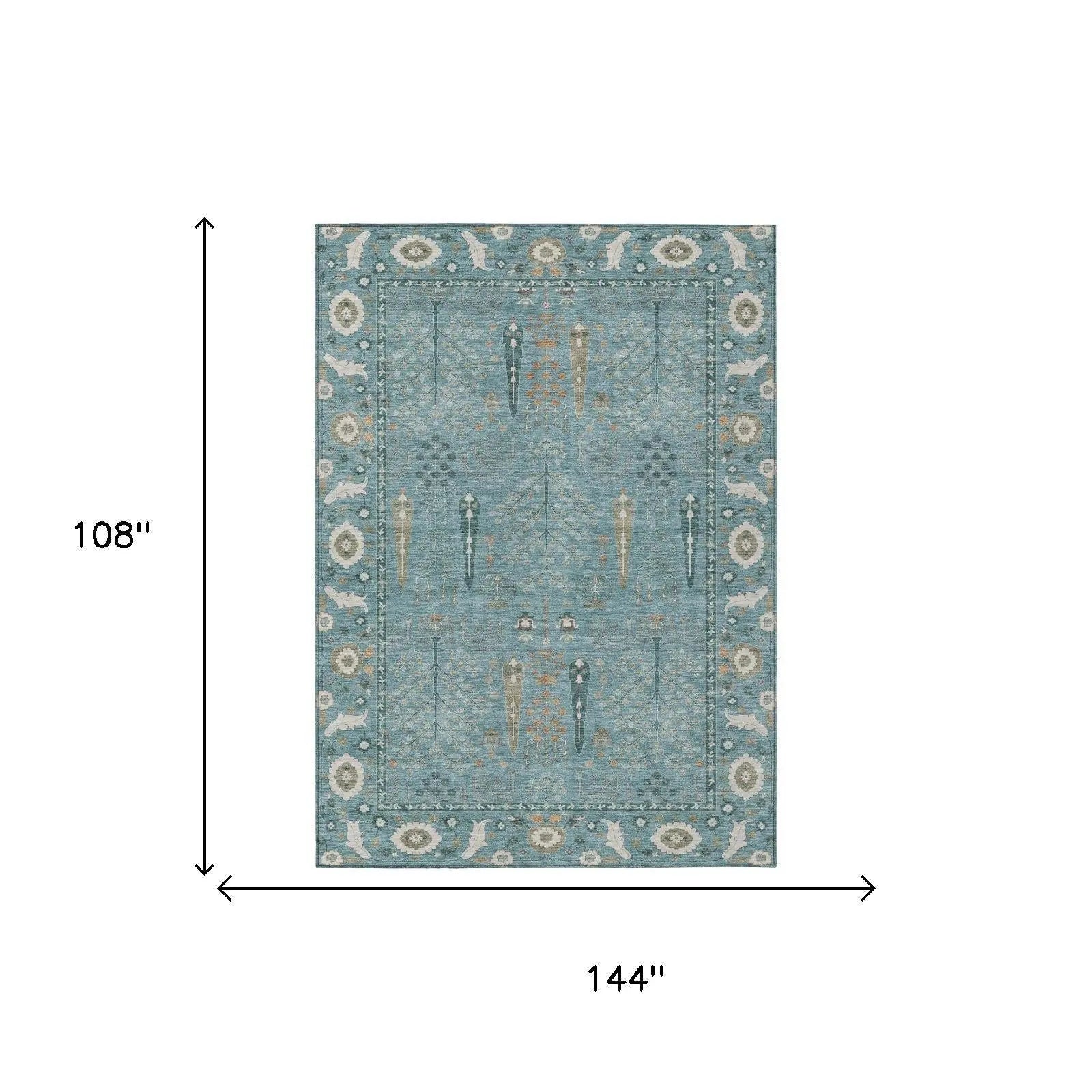 9' X 12' Teal Blue And Silver Oriental Washable Indoor Outdoor Area Rug Homeroots Outdoor