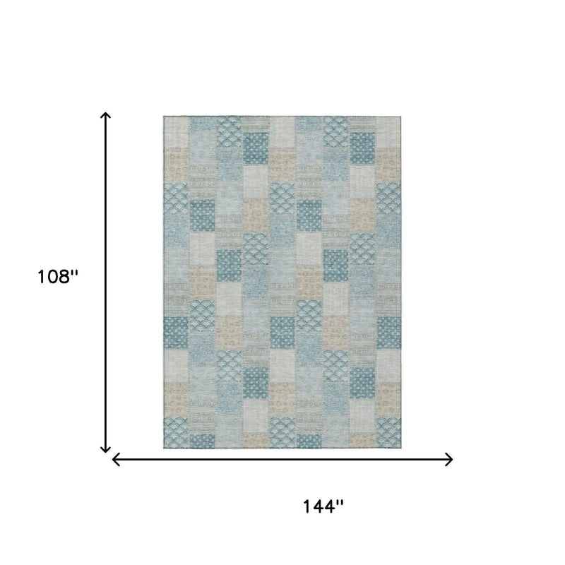 9' X 12' Teal Blue And Silver Patchwork Washable Indoor Outdoor Area Rug Homeroots Outdoor
