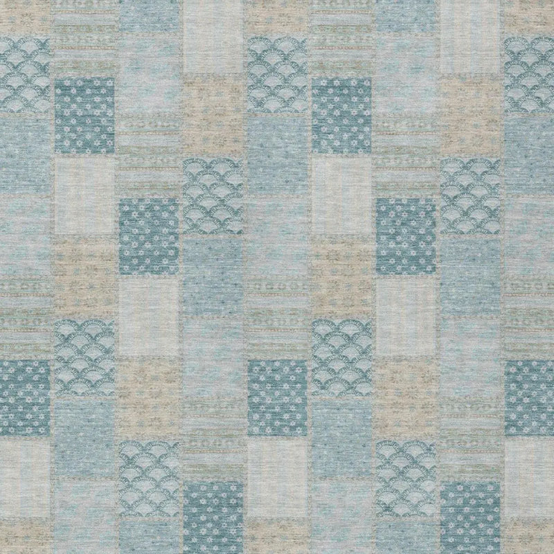 9' X 12' Teal Blue And Silver Patchwork Washable Indoor Outdoor Area Rug Homeroots Outdoor