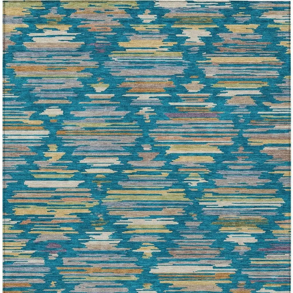 9' X 12' Teal Blue And Silver Southwestern Washable Indoor Outdoor Area Rug Homeroots Outdoor