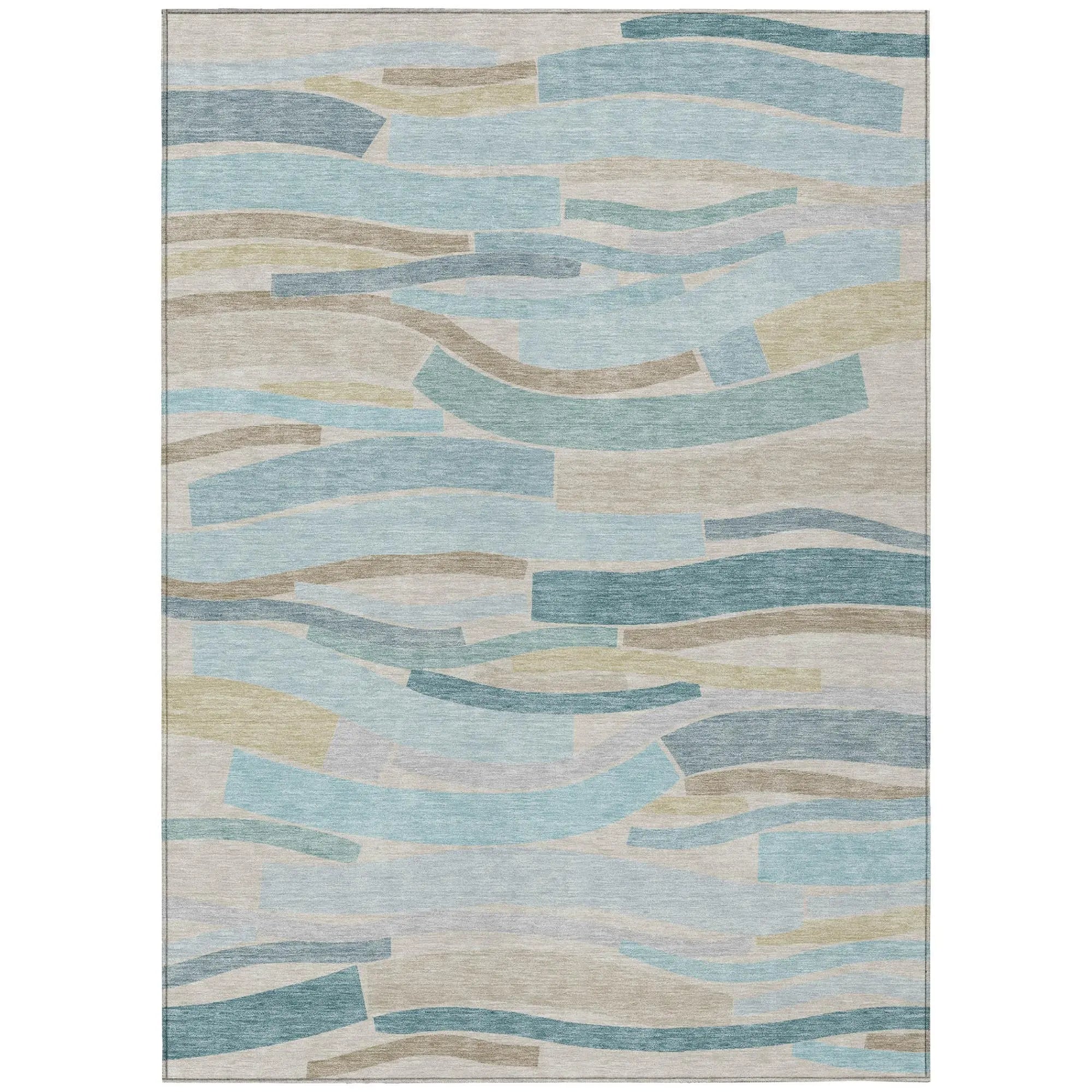 9' X 12' Teal Blue And Silver Striped Washable Indoor Outdoor Area Rug Homeroots Outdoor