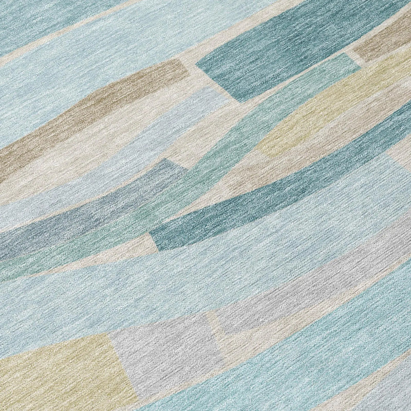 9' X 12' Teal Blue And Silver Striped Washable Indoor Outdoor Area Rug Homeroots Outdoor